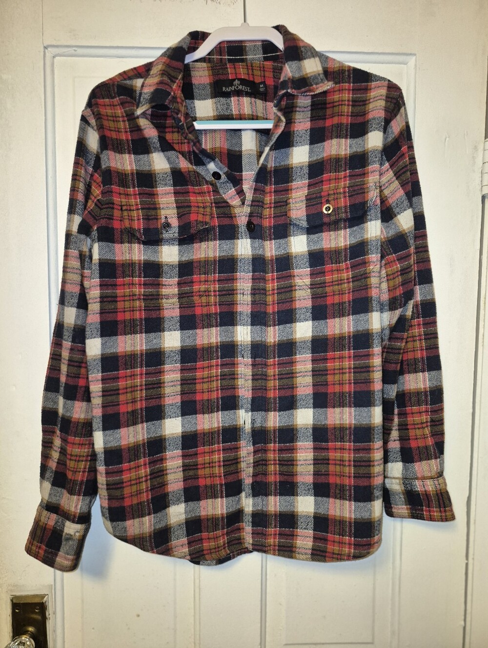 RAINFOREST Plaid Flannel Shirt — Red, Navy & Brown